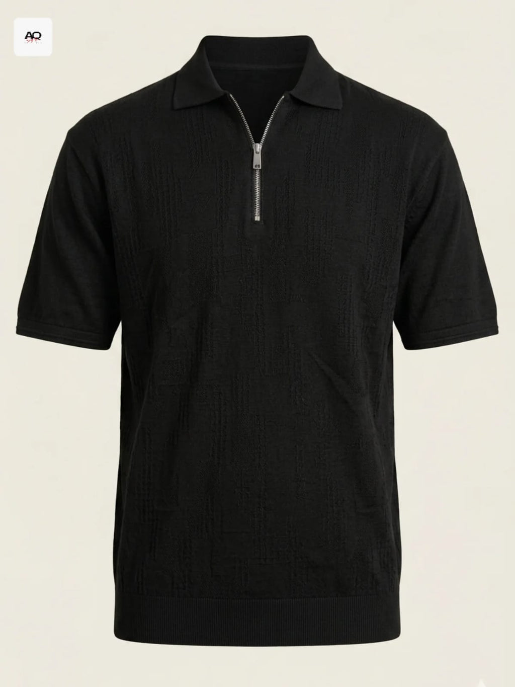 Black Boxy Fit Signature Knited Zip Polo
