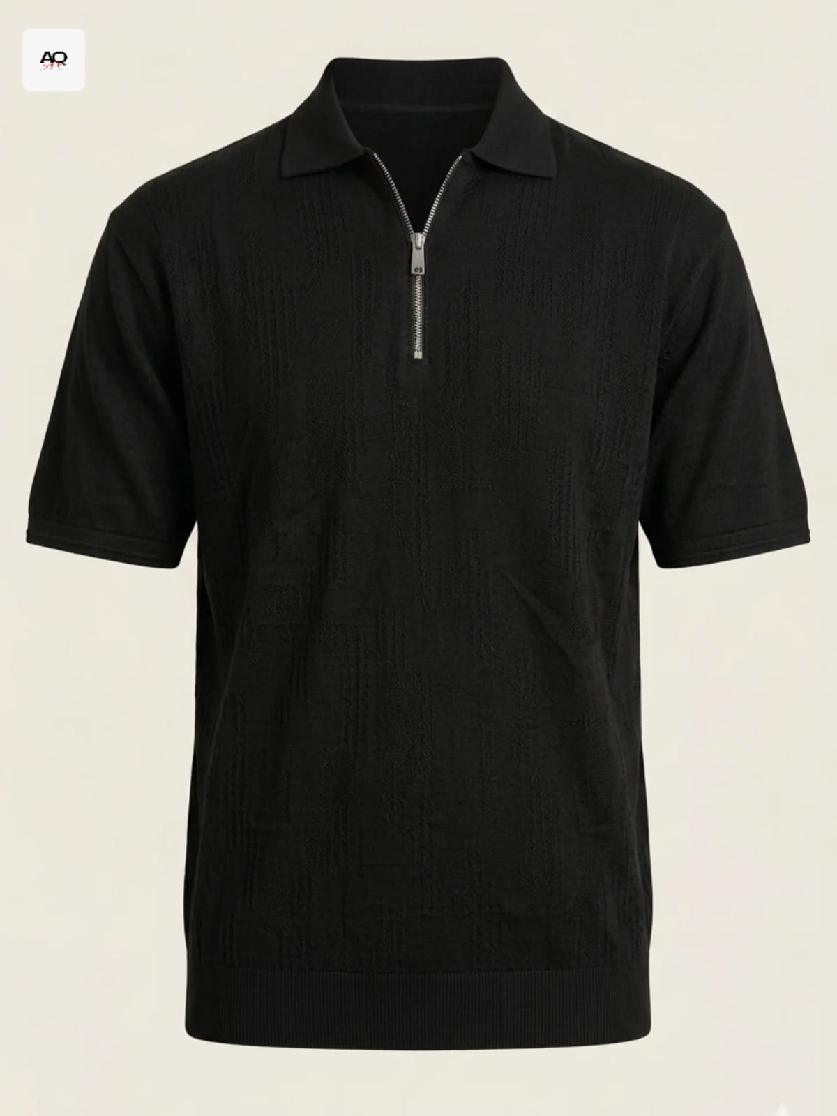 Black Boxy Fit Signature Knited Zip Polo