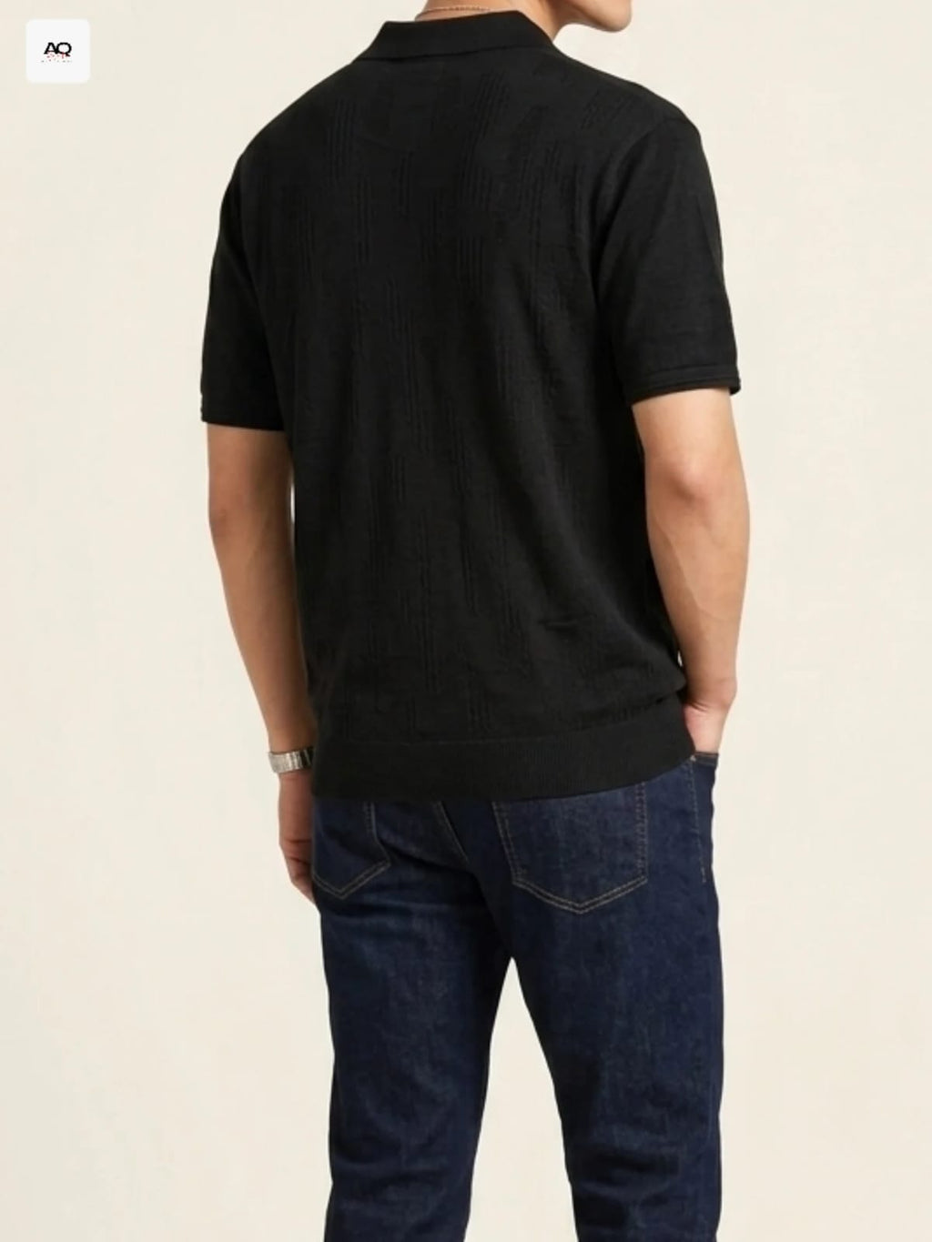 Black Boxy Fit Signature Knited Zip Polo